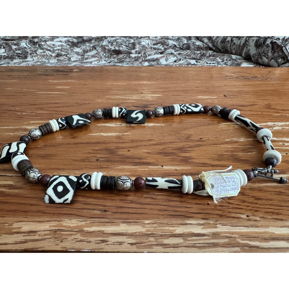 Batik Tribal Raku necklace Poppy Jasper jewelry vintage boho